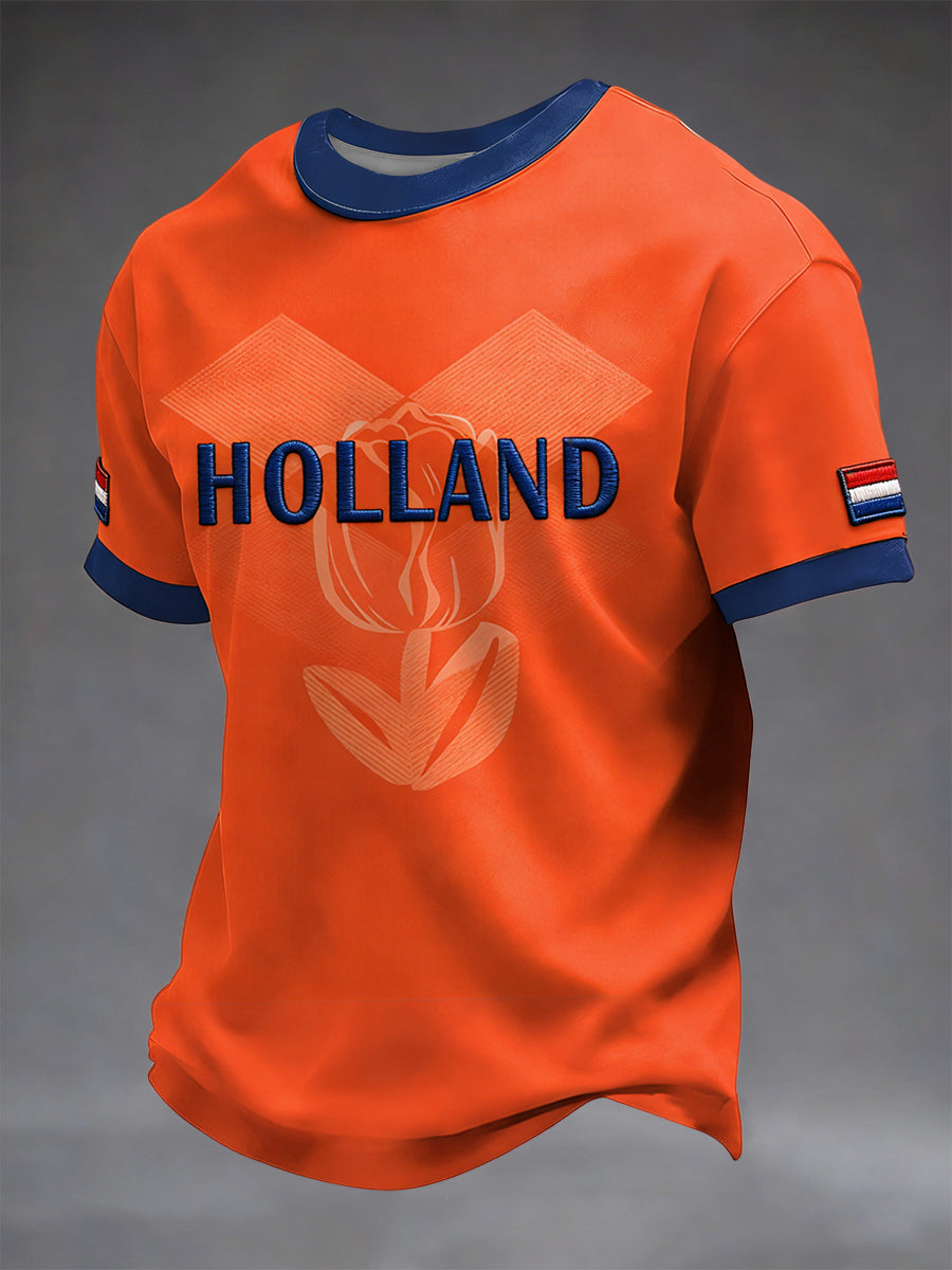 Retro Nederlandse vlag patchwork casual T-shirt