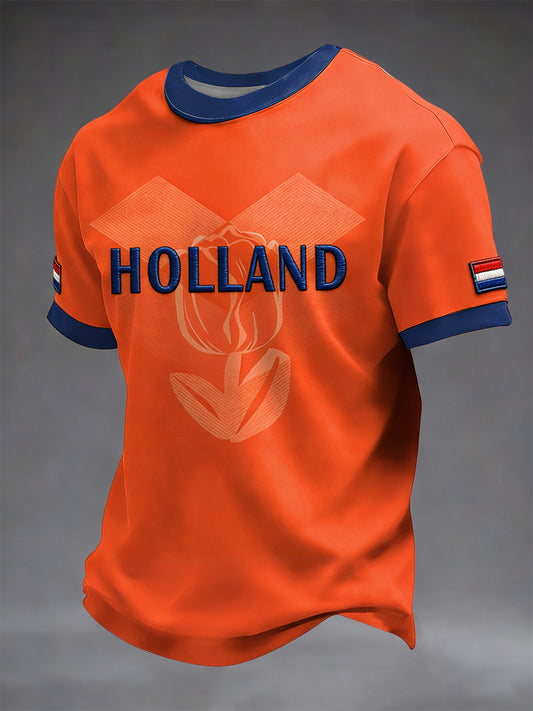 Retro Nederlandse vlag patchwork casual T-shirt