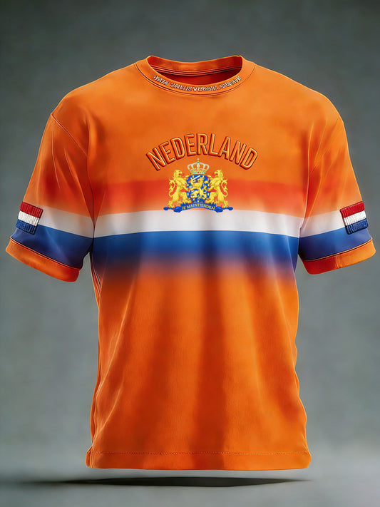 Nederlands voetbalfan gedrukt casual t-shirt