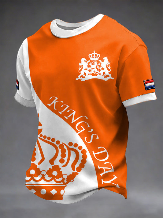 Retro Nederlandse Koningsdag Kroon Casual T-shirt