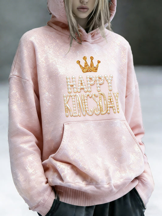 Dames Holland Fijne Koningsdag 3D Parelprint Roze Amo Hoodie