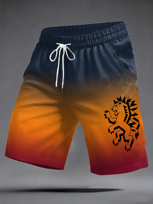 Heren Nederland Oranje Leeuw Print Cadeau voor Voetbalfans Casual Korte Broeken