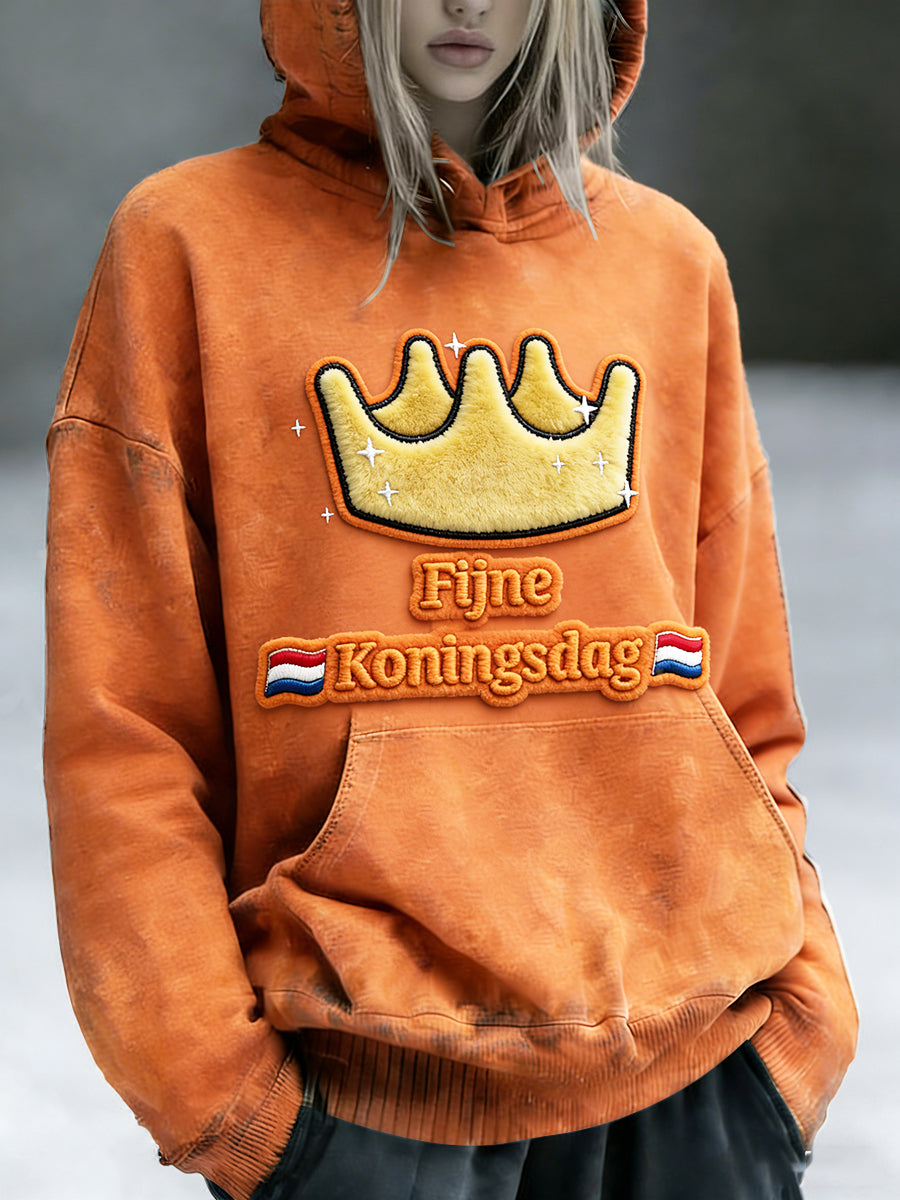 Holland Fine Koningsdag 3D-bedrukte oranje sweatshirt met capuchon voor dames