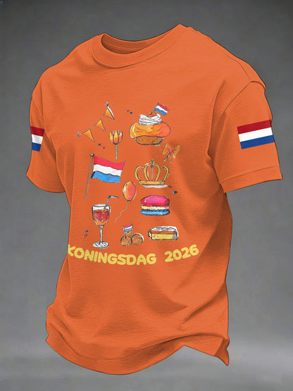 Casual T-shirt met Koningsdag-print voor heren