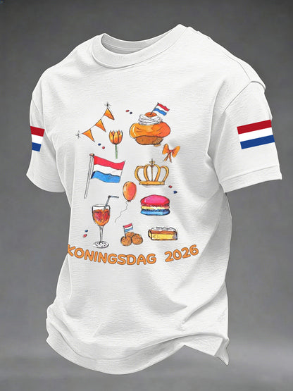 Casual T-shirt met Koningsdag-print voor heren