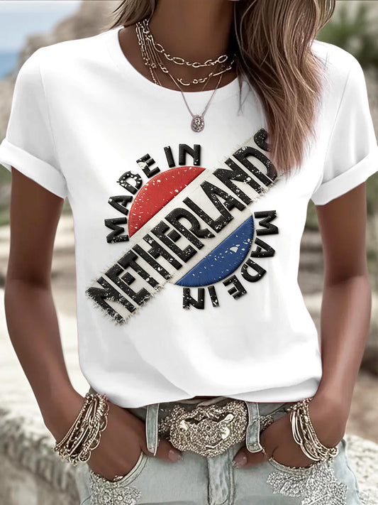 Dames Nederlands patchworkprint casual wit T-shirt