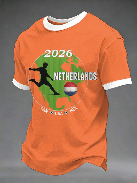 Heren Nederland Print Cadeau voor Voetbalfans Casual T-shirt