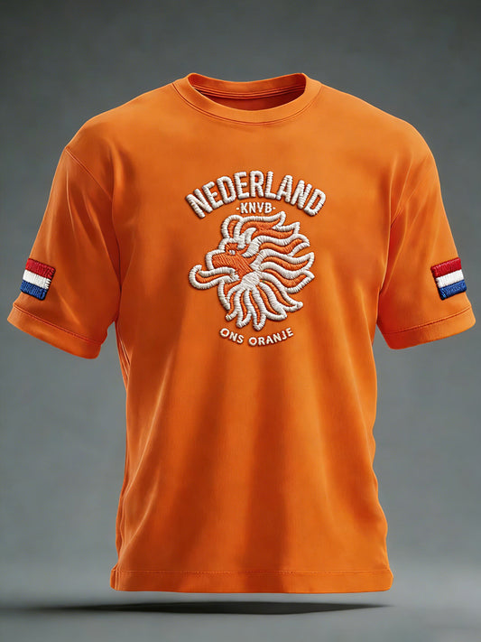 Nederlands voetbalfan gedrukt casual t-shirt