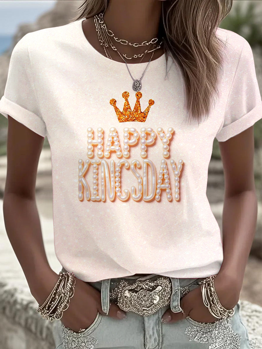 Dames Holland Fijne Koningsdag 3D Parelprint Roze T-shirt
