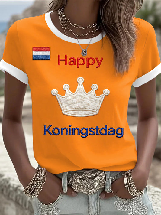 Holland Fijne Koningsdag 3D-geprinte oranje T-shirt voor dames