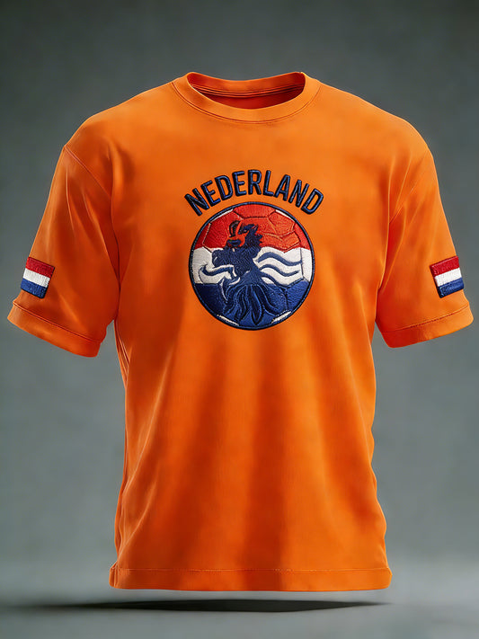 Nederlands voetbalfan gedrukt casual t-shirt