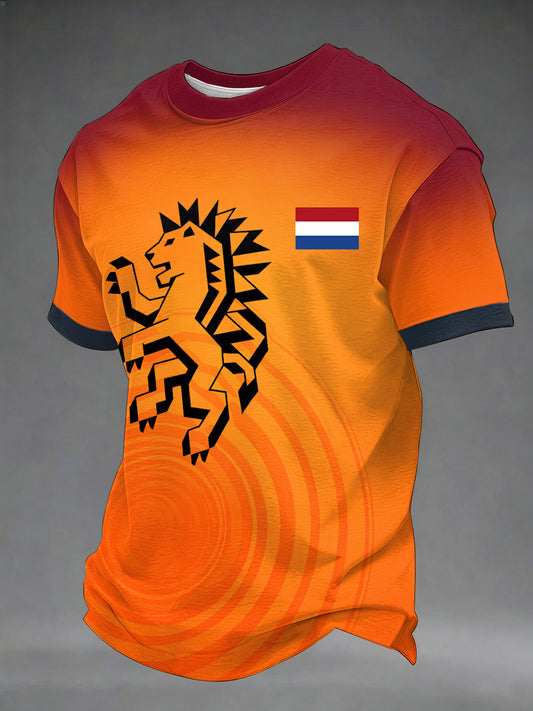 Heren Nederlands Oranje Leeuw Print Cadeau voor Voetbalfans Casual T-shirt