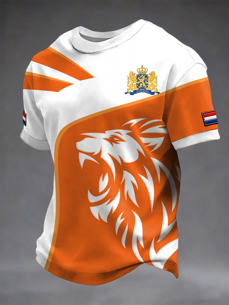 Retro Nederlandse Vlag Leeuw Casual T-shirt