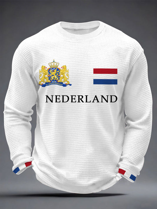 Heren Nederland Print Koningsdag Casual wafel T-shirt met lange mouwen