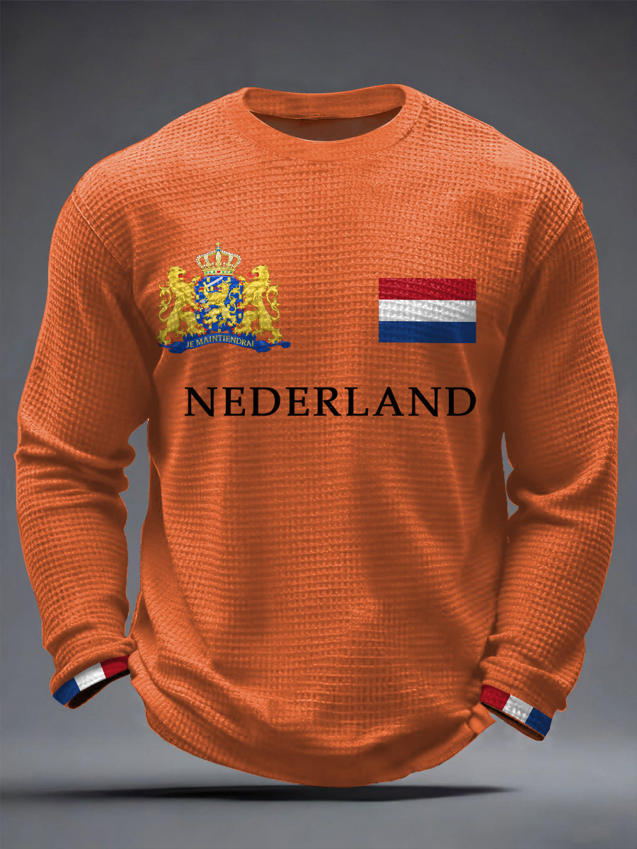 Heren Nederland Print Koningsdag Casual wafel T-shirt met lange mouwen