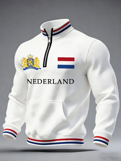 Heren Nederland Vlag Print Casual Waffle Sweatshirt