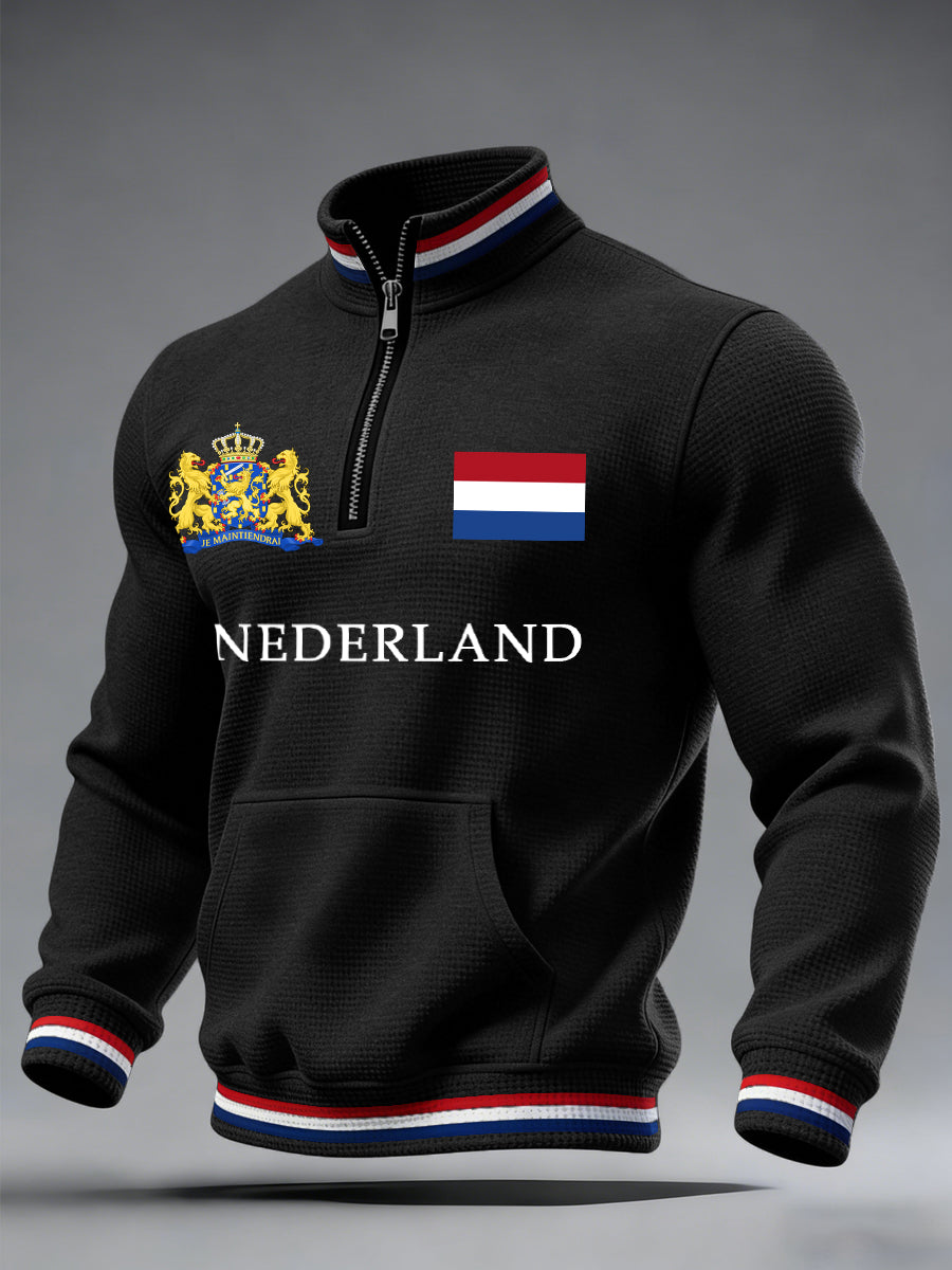 Heren Nederland Vlag Print Casual Waffle Sweatshirt