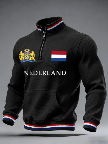 Heren Nederland Vlag Print Casual Waffle Sweatshirt