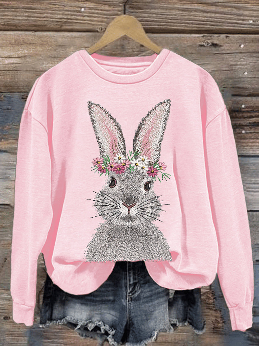 Dames Eatser Schattig Bunny Patroon Gedrukt met ronde-hals lange mouw Sweatshirt