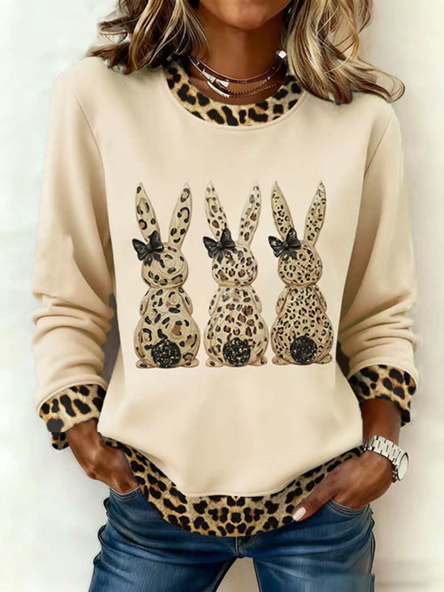 Schattige konijnenprint casual sweatshirt voor dames