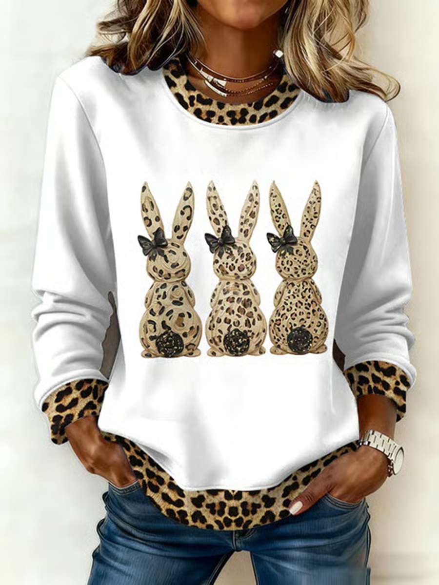 Schattige konijnenprint casual sweatshirt voor dames
