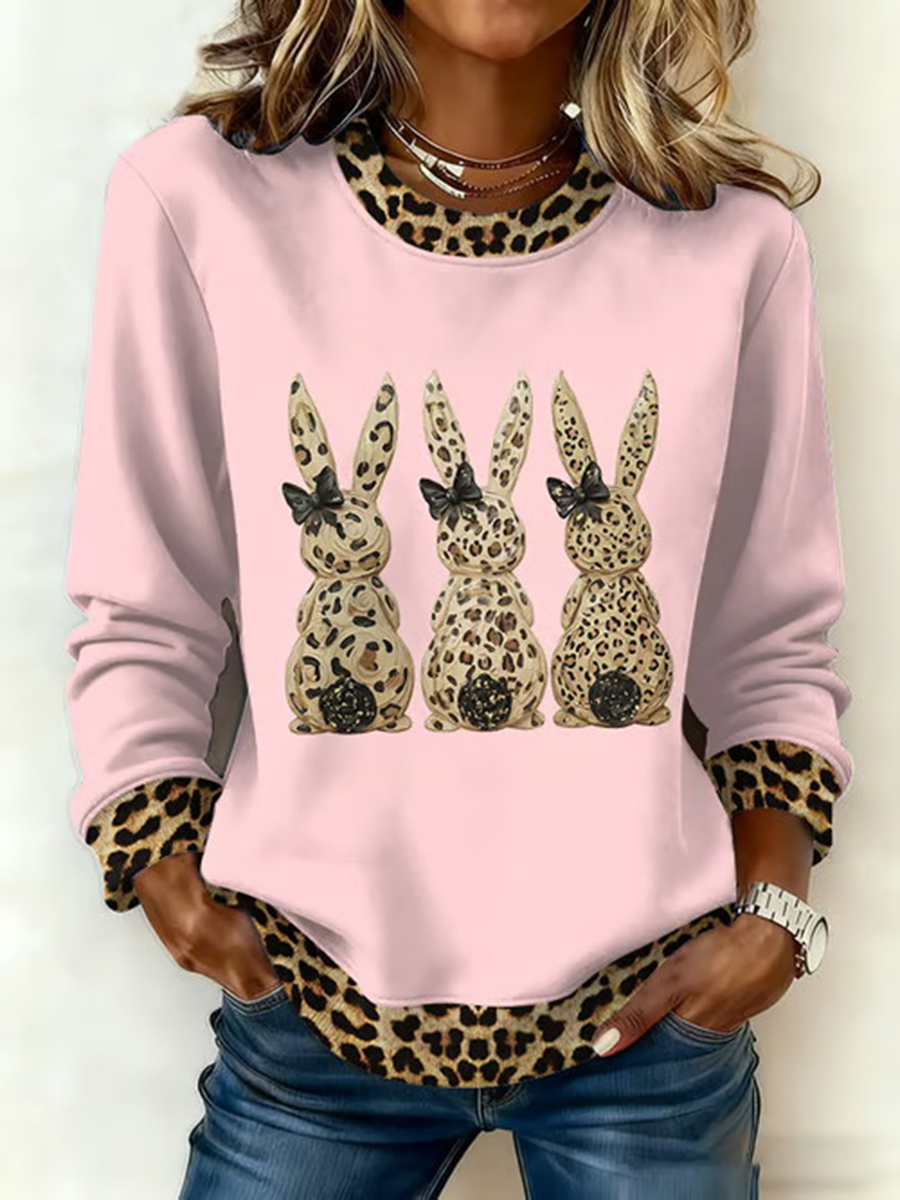 Schattige konijnenprint casual sweatshirt voor dames