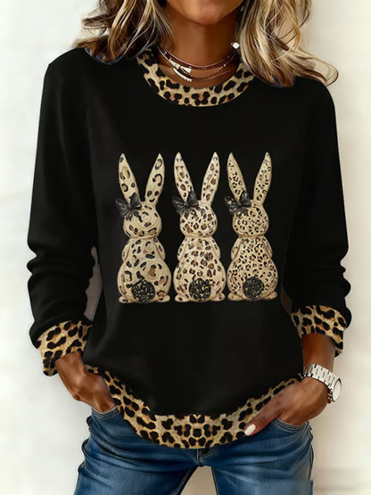 Schattige konijnenprint casual sweatshirt voor dames