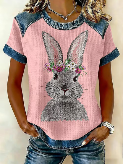 Schattige konijn print casual T-shirt voor dames