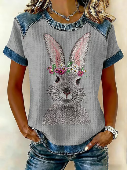Schattige konijn print casual T-shirt voor dames