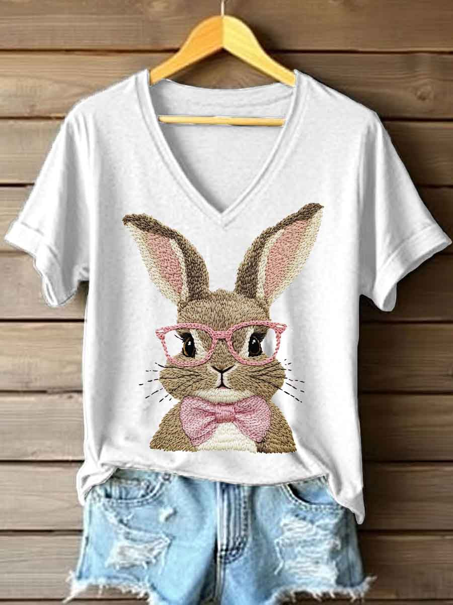 Vrouwen Schattige Bunny Borduurwerk Patroon T-shirt