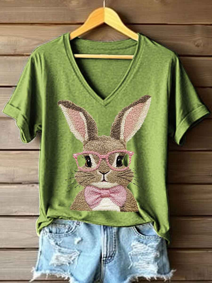 Vrouwen Schattige Bunny Borduurwerk Patroon T-shirt