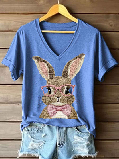 Vrouwen Schattige Bunny Borduurwerk Patroon T-shirt