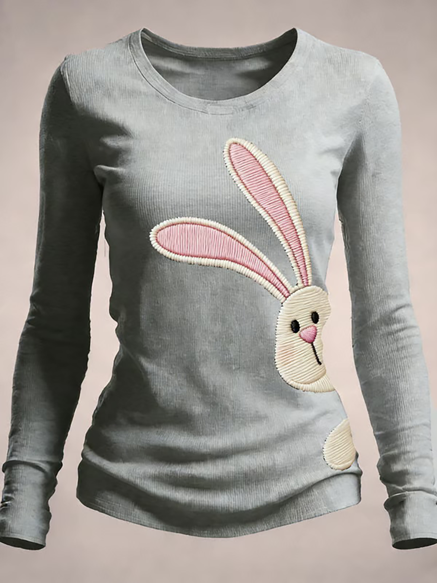 Schattige konijn print casual T-shirt voor dames