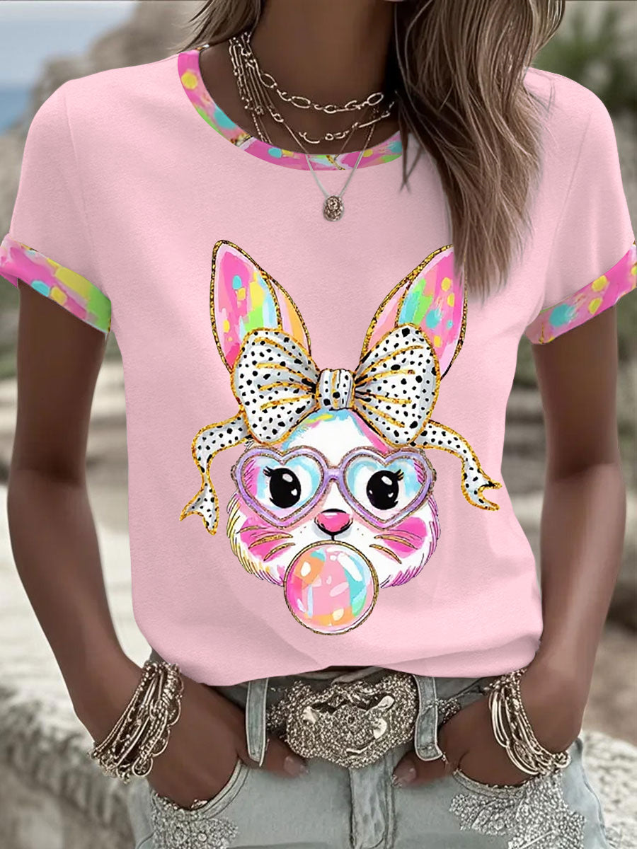 Dames schattige glitter paashaas Coquette T-shirt met korte mouwen