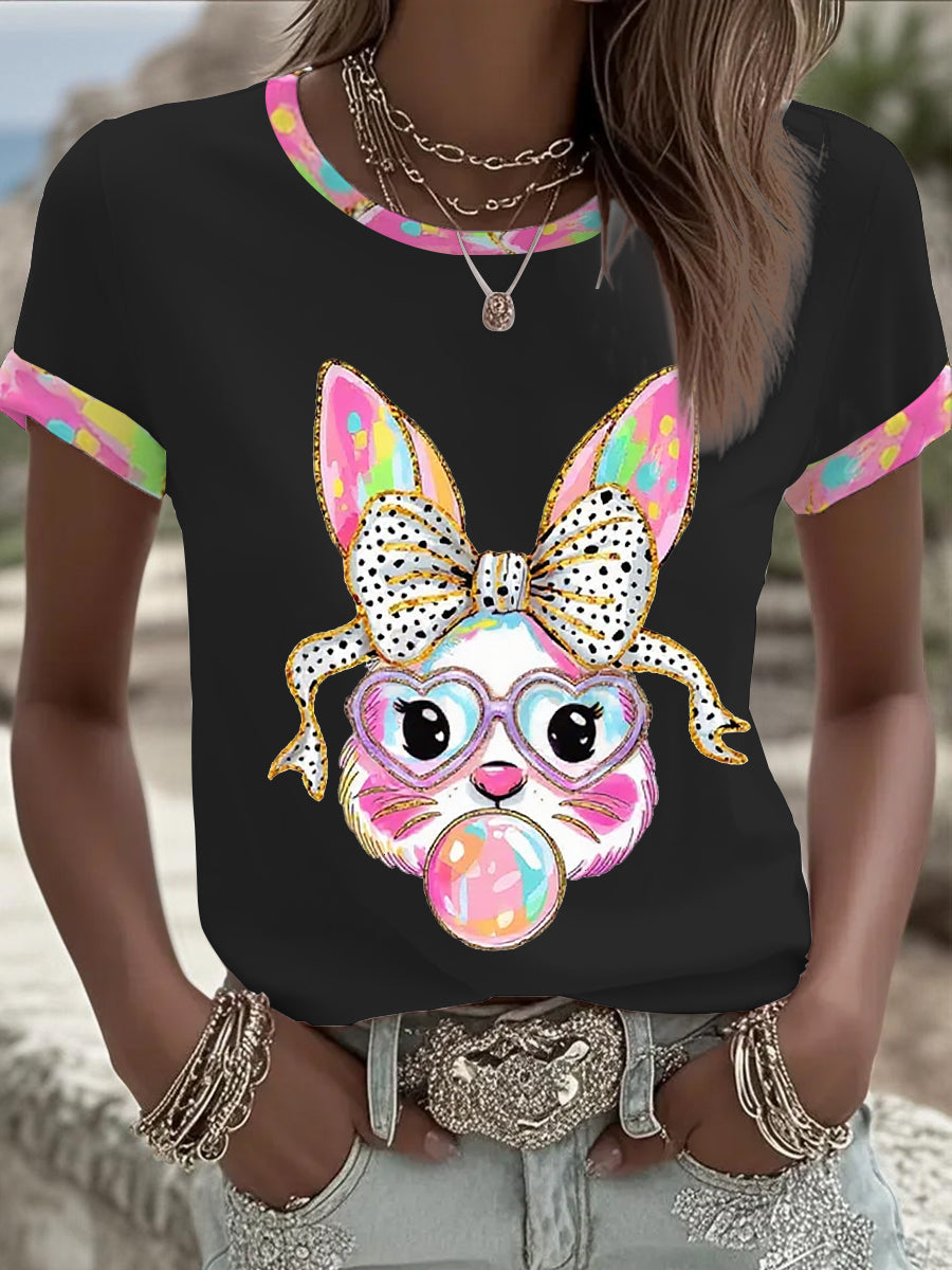 Dames schattige glitter paashaas Coquette T-shirt met korte mouwen