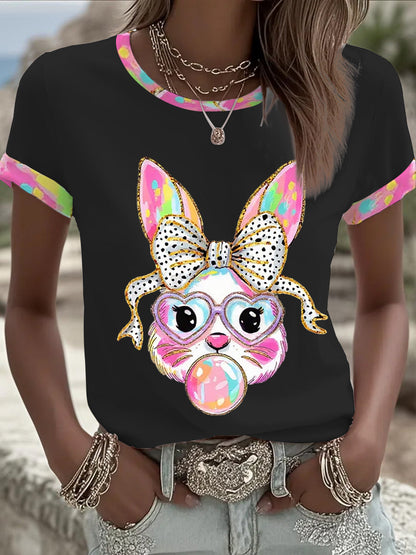 Dames schattige glitter paashaas Coquette T-shirt met korte mouwen