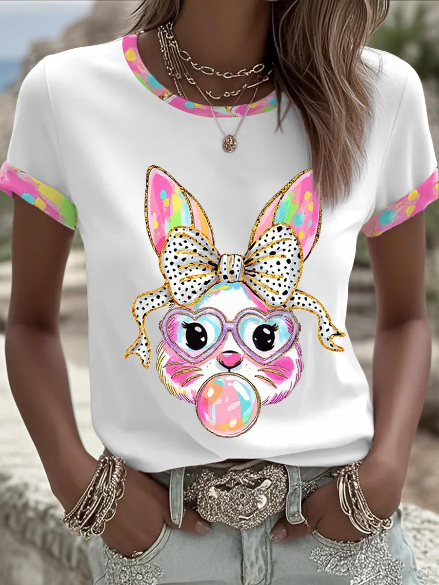 Dames schattige glitter paashaas Coquette T-shirt met korte mouwen