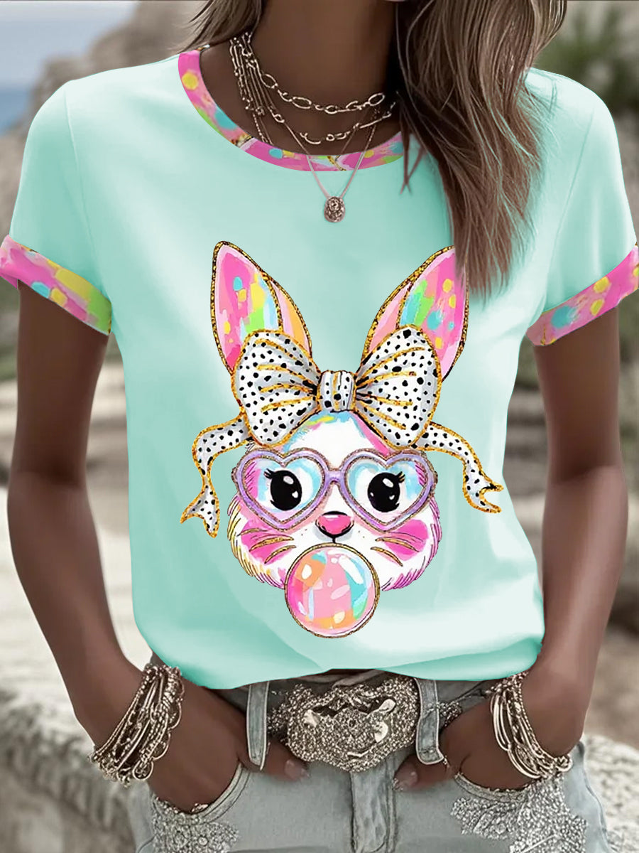 Dames schattige glitter paashaas Coquette T-shirt met korte mouwen