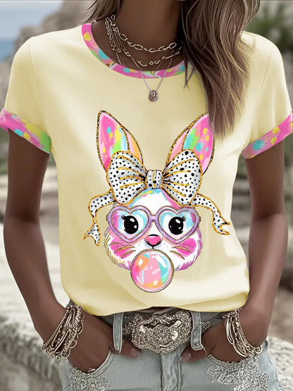 Dames schattige glitter paashaas Coquette T-shirt met korte mouwen