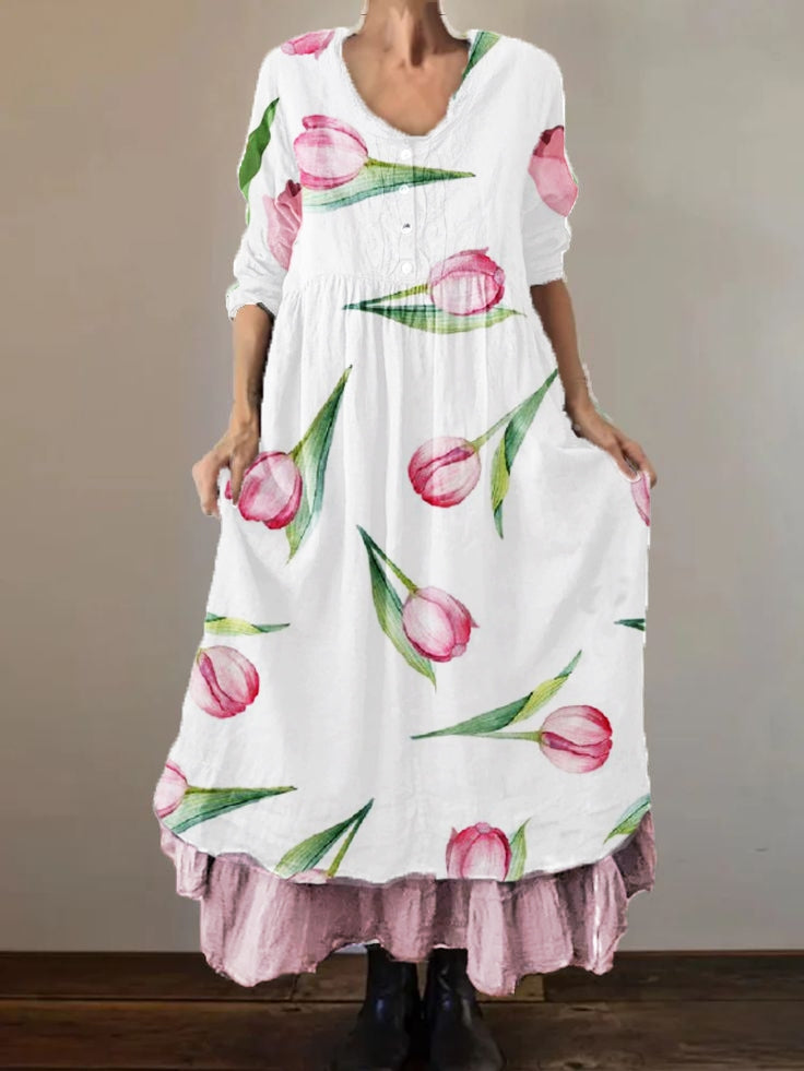 Dames tulpenplant bloem dubbellaags lange jurk