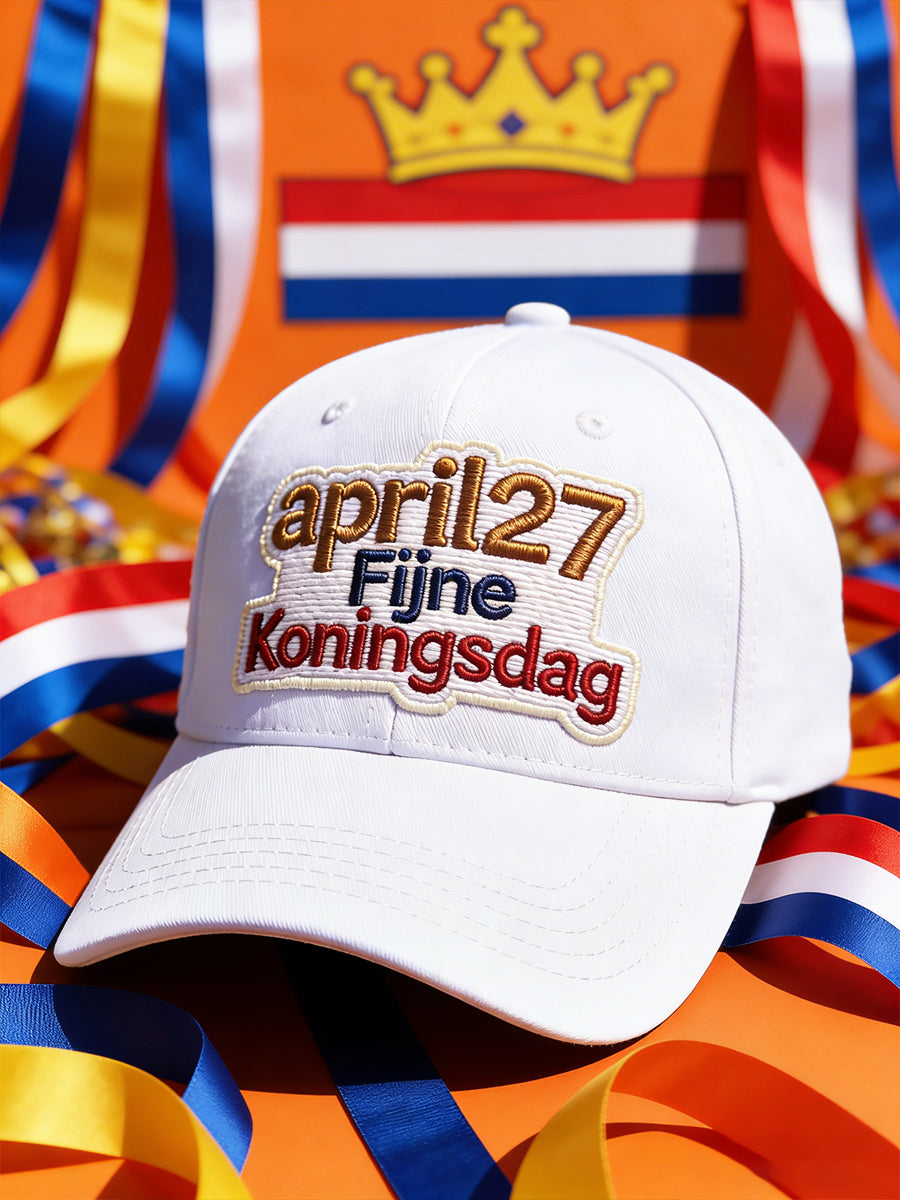 Dutch Koningsdag Embroidered Print White Casual Hat