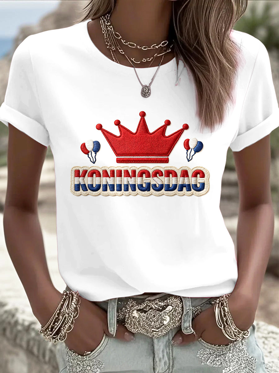 Dames Nederlandse Koningsdag Print Wit Casual T-shirt