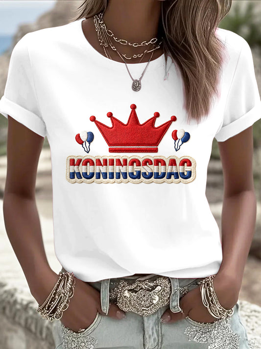 Dames Nederlandse Koningsdag Print Wit Casual T-shirt