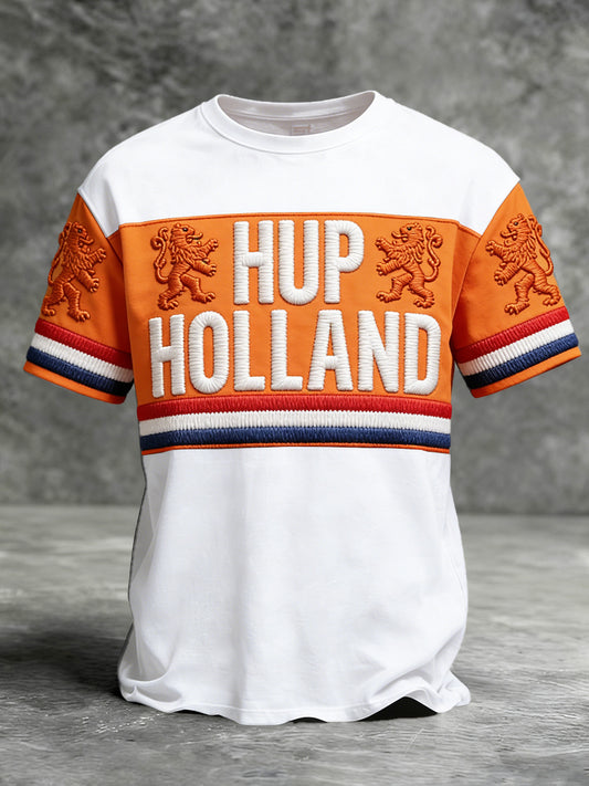 Heren Nederlandse Koningsdag Patchwork Print Casual T-shirt