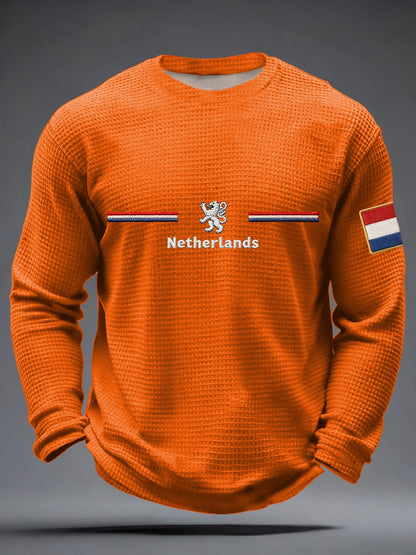 Heren Koningsdag wafel lange mouw T-shirt