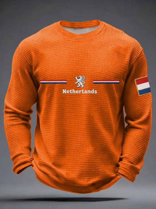 Heren Koningsdag wafel lange mouw T-shirt