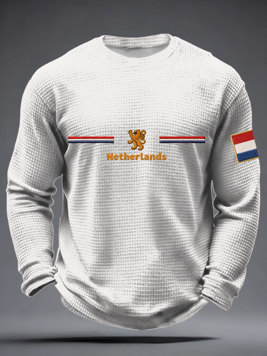 Heren Koningsdag wafel lange mouw T-shirt