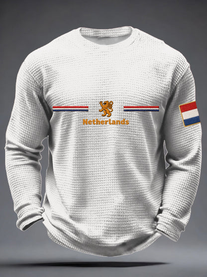 Heren Koningsdag wafel lange mouw T-shirt