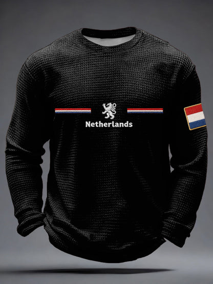 Heren Koningsdag wafel lange mouw T-shirt