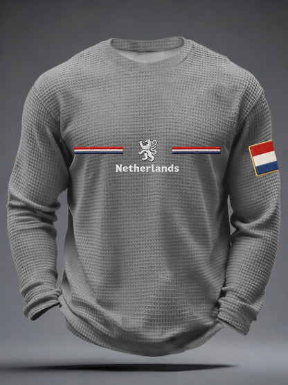 Heren Koningsdag wafel lange mouw T-shirt